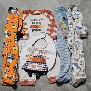 6-9 Month Baby Boy Dino, Halloween, and Fall Themed Onesies